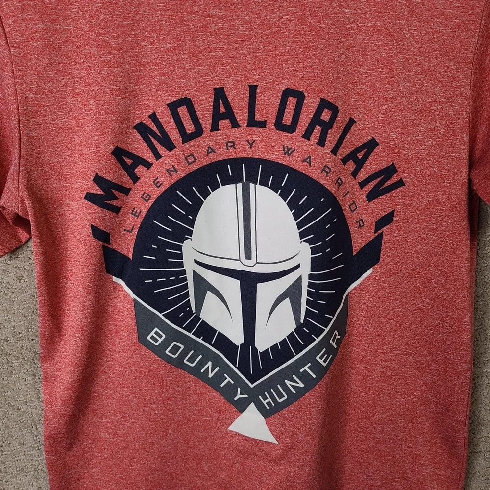 Star Wars Shirt Kids‎ L Red Mandalorian Graphic Tee Polyester Crew Neck Casual